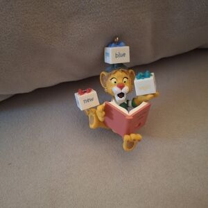 Vintage Cartoon Tiger Reading Ornament - Yellow with Red Book